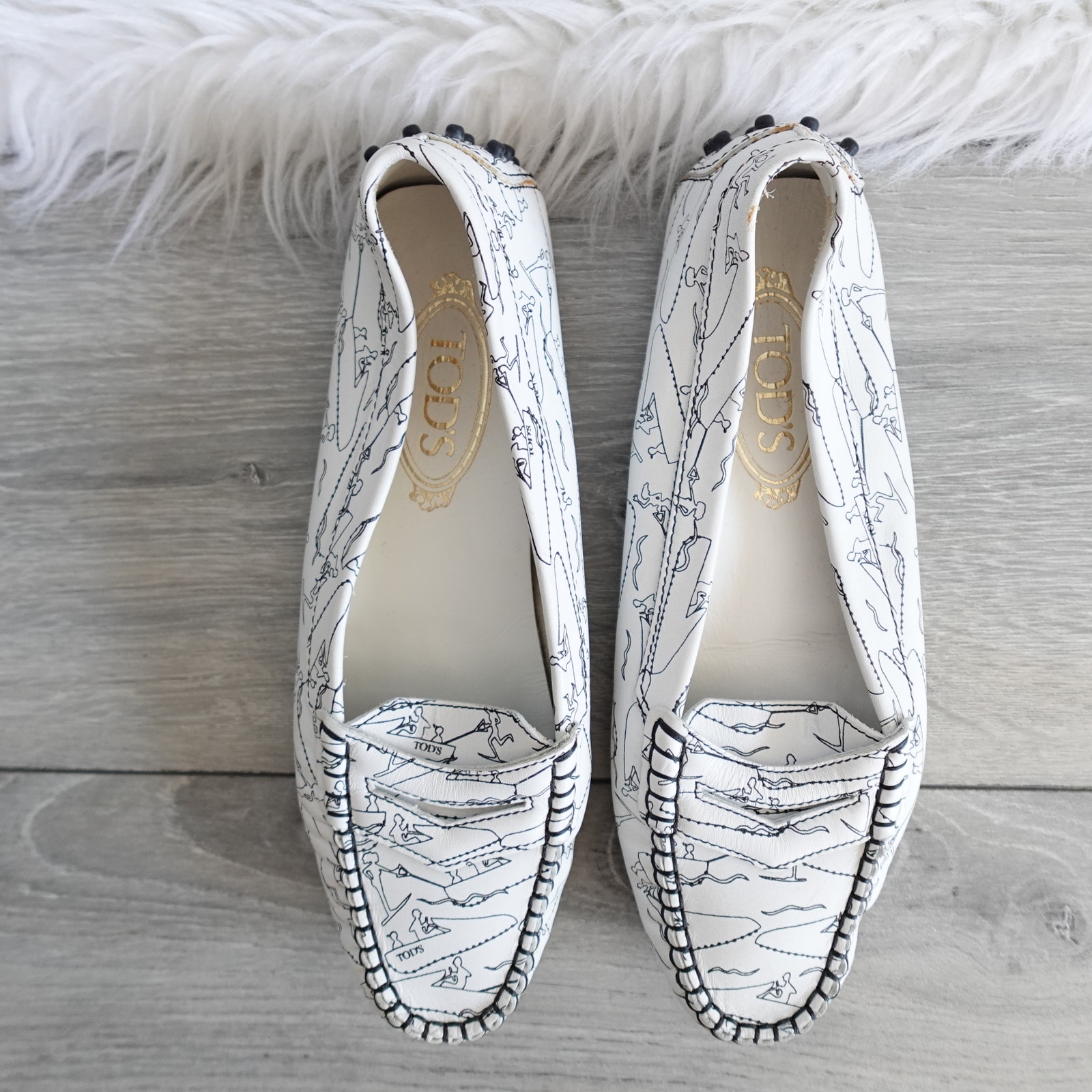 Tod’s Heaven Special Gommino Driving Loafers White Black Shoe Men 8.5 Us 9.5